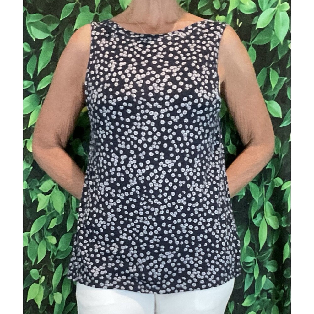 LOFT Navy And White Sleeveless Tank Top With Rounded Neck Size Small Fits Loose